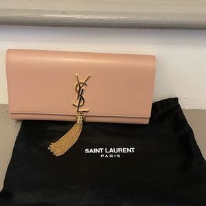 Yves Saint Laurent monogram calfskin clutch pale blush
